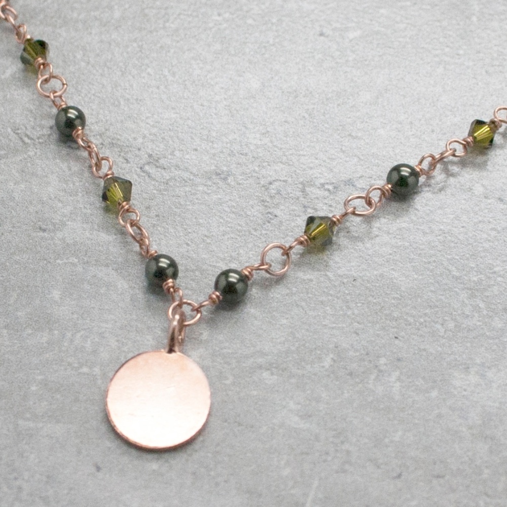 Rose gold & olive crystal necklace